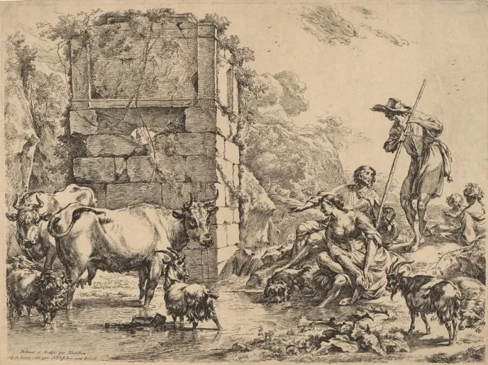 Framed Print : Cow Drinking, 1680. Creator: Nicolaes Berchem Framed Print : Cow Drinking, 1680. Creator: Nicolaes Berchem
