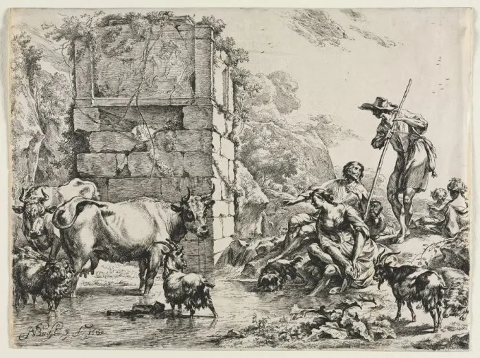 Framed Print : The Cow Drinking. Creator: Nicolaes Berchem (Dutch, 1620-1683) Framed Print : The Cow Drinking. Creator: Nicolaes Berchem (Dutch, 1620-1683)