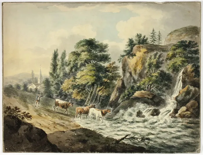 Framed Print : Cow Herd Driven to River, n.d. Creator: Unknown Framed Print : Cow Herd Driven to River, n.d. Creator: Unknown