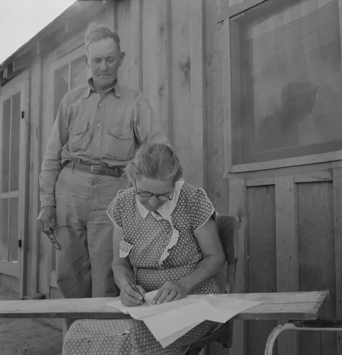 Framed Print : Cow Hollow farmer, came from Oklahoma, has received FSA loan... Malheur County, Oregon, 1939. Creator: Dorothea Lange Framed Print : Cow Hollow farmer, came from Oklahoma, has received FSA loan... Malheur County, Oregon, 1939. Creator: Dorothea Lange
