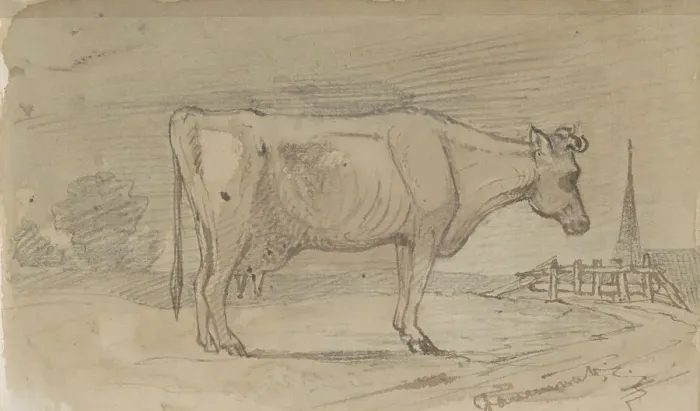 Framed Print : Cow in a meadow, 1864-1880. Creator: Johannes Tavenraat Framed Print : Cow in a meadow, 1864-1880. Creator: Johannes Tavenraat