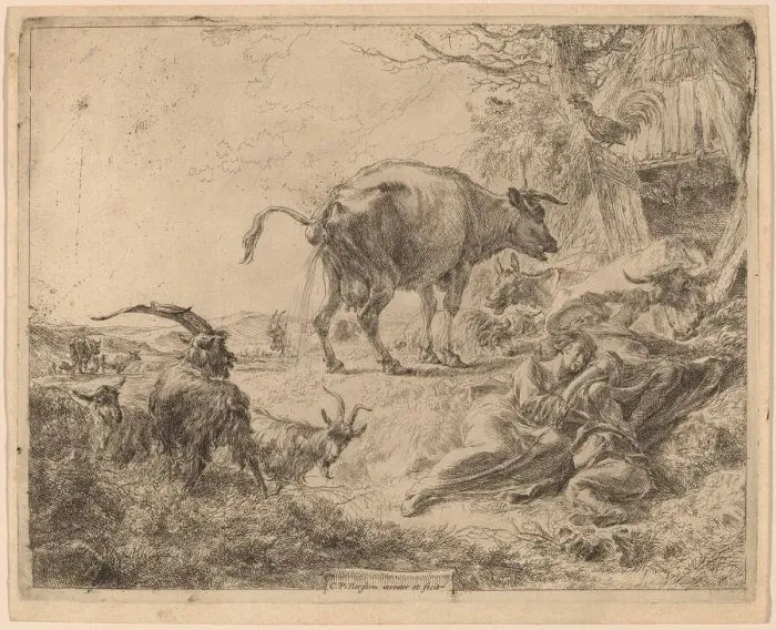 Framed Print : Cow Pissing. Creator: Nicolaes Berchem Framed Print : Cow Pissing. Creator: Nicolaes Berchem