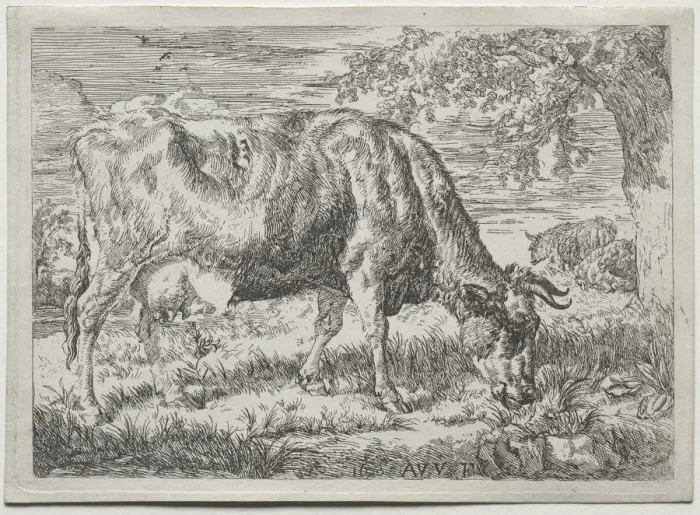 Framed Print : Cow and Two Sheep at the Foot of a Tree, 1670. Creator: Adriaen van de Velde (Dutch, 1636-1672) Framed Print : Cow and Two Sheep at the Foot of a Tree, 1670. Creator: Adriaen van de Velde (Dutch, 1636-1672)