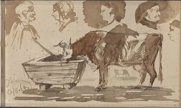 Cow at a trough, 1864. Creator: Johannes Tavenraat