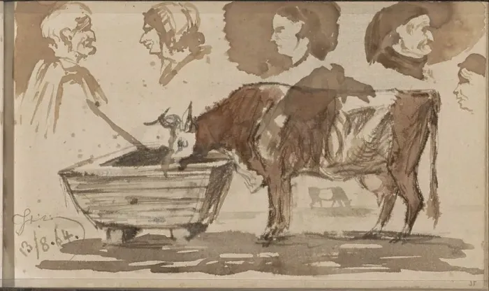 Framed Print : Cow at a trough, 1864. Creator: Johannes Tavenraat Framed Print : Cow at a trough, 1864. Creator: Johannes Tavenraat