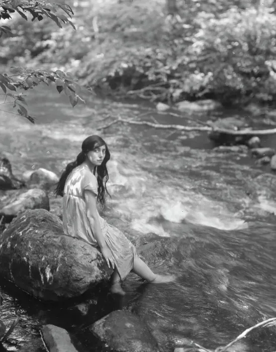 Framed Print : Cowan, Rosamonde, Miss (Rose Rolanda ; Mrs. Miguel C.), seated by a stream, 1919 May 24. Creator: Arnold Genthe Framed Print : Cowan, Rosamonde, Miss (Rose Rolanda ; Mrs. Miguel C.), seated by a stream, 1919 May 24. Creator: Arnold Genthe