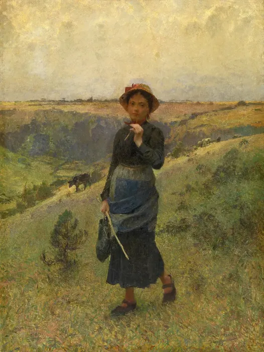 Framed Print : Cowherd in the Ardennes, late 19th-early 20th century. Creator: Evariste Carpentier Framed Print : Cowherd in the Ardennes, late 19th-early 20th century. Creator: Evariste Carpentier