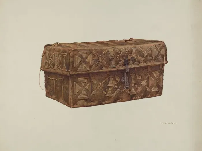 Framed Print : Cowhide Trunk, c. 1941. Creator: Robert W. R. Taylor