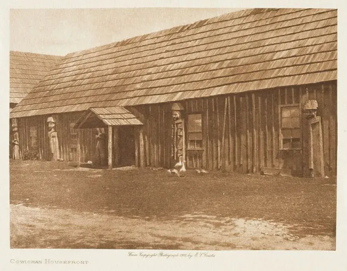 Framed Print : Cowichan Housefront, 1912. Creator: Edward Sheriff Curtis Framed Print : Cowichan Housefront, 1912. Creator: Edward Sheriff Curtis
