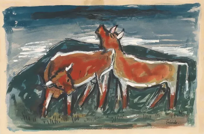 Framed Print : Cows, 1936. Creator: Mikulas Galanda Framed Print : Cows, 1936. Creator: Mikulas Galanda
