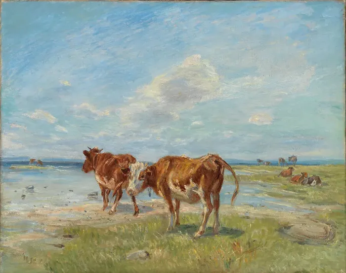 Framed Print : Cows on the beach, sketch, late 19th-early 20th century. Creator: Theodor Esbern Philipsen Framed Print : Cows on the beach, sketch, late 19th-early 20th century. Creator: Theodor Esbern Philipsen