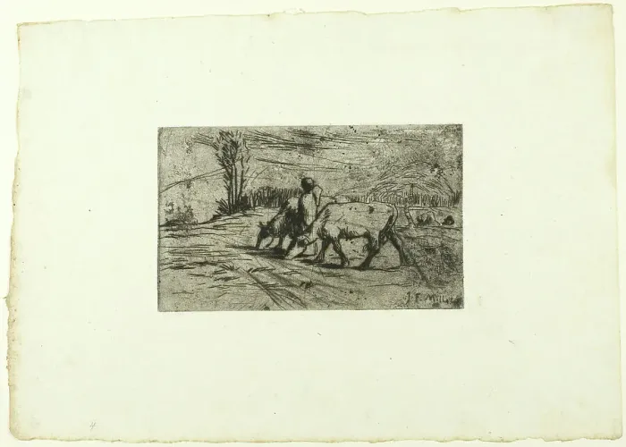 Framed Print : The Two Cows, c. 1847. Creator: Jean Francois Millet Framed Print : The Two Cows, c. 1847. Creator: Jean Francois Millet