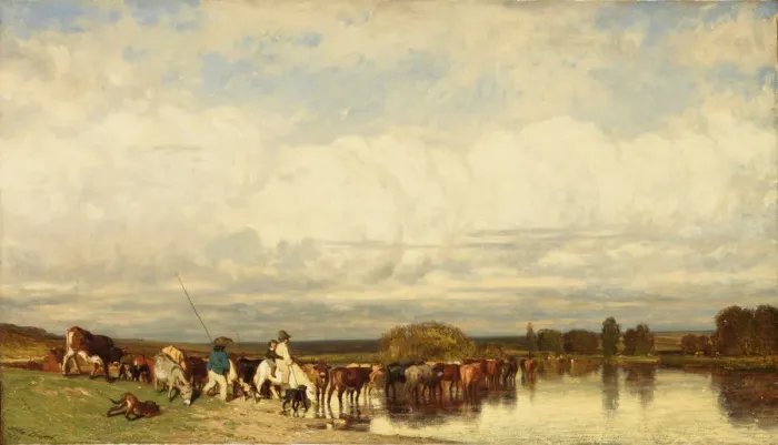 Framed Print : Cows Crossing a Ford, 1836. Creator: Jules Dupré Framed Print : Cows Crossing a Ford, 1836. Creator: Jules Dupré