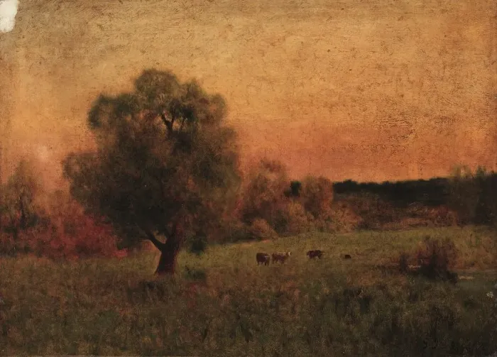 Framed Print : Cows in a Field, before 1956. Creator: George Inness (American, 1825-1894), imitator of Framed Print : Cows in a Field, before 1956. Creator: George Inness (American, 1825-1894), imitator of