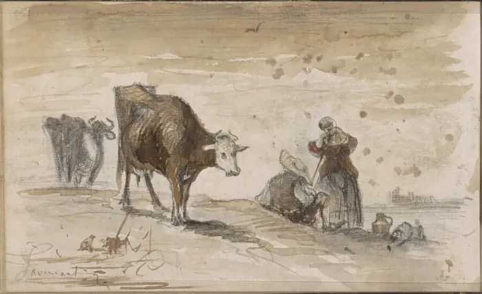 Framed Print : Cows and figures on a hill, 1864-1880. Creator: Johannes Tavenraat Framed Print : Cows and figures on a hill, 1864-1880. Creator: Johannes Tavenraat