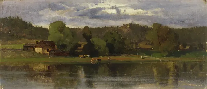 Framed Print : Cows at Lakeside, Evening Atmosphere, 1870-1879. Creator: Hjalmar Munsterhjelm Framed Print : Cows at Lakeside, Evening Atmosphere, 1870-1879. Creator: Hjalmar Munsterhjelm