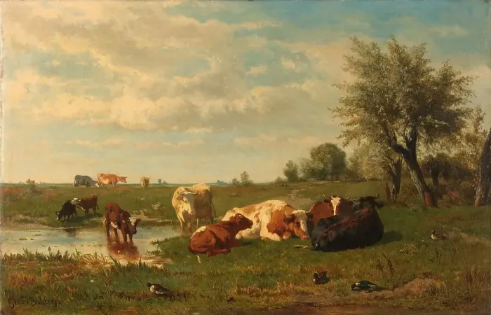 Framed Print : Cows in the Meadow, 1860-1865. Creator: Gerard Bilders