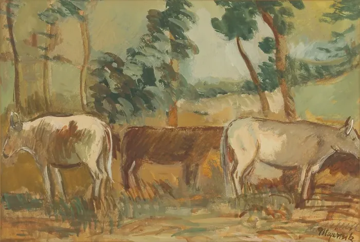 Framed Print : Cows on pasture, 1935-1940. Creator: Cyprian Majernik