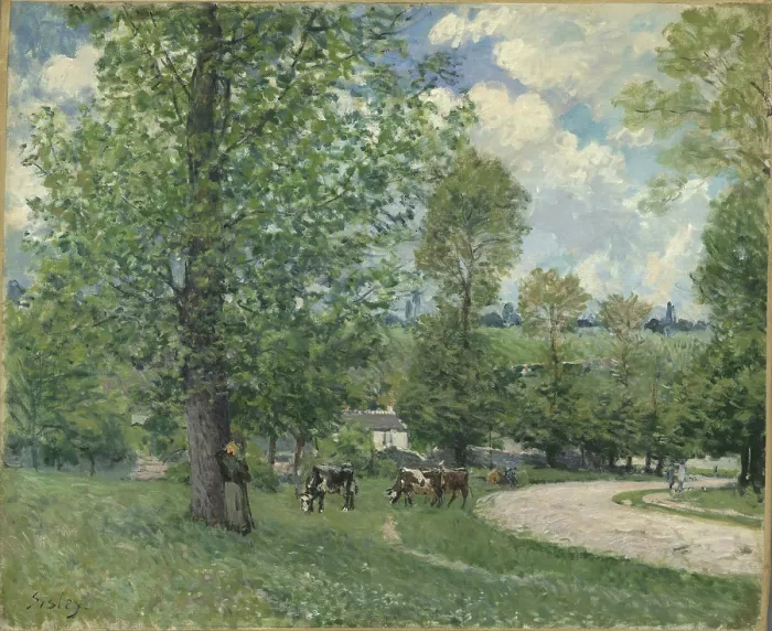 Framed Print : Cows in Pasture, Louveciennes, 1874. Creator: Sisley, Alfred (1839-1899) Framed Print : Cows in Pasture, Louveciennes, 1874. Creator: Sisley, Alfred (1839-1899)