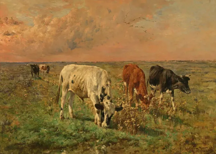 Framed Print : Cows in a Pasture, mid-late 19th century. Creator: Alfred Verwee Framed Print : Cows in a Pasture, mid-late 19th century. Creator: Alfred Verwee