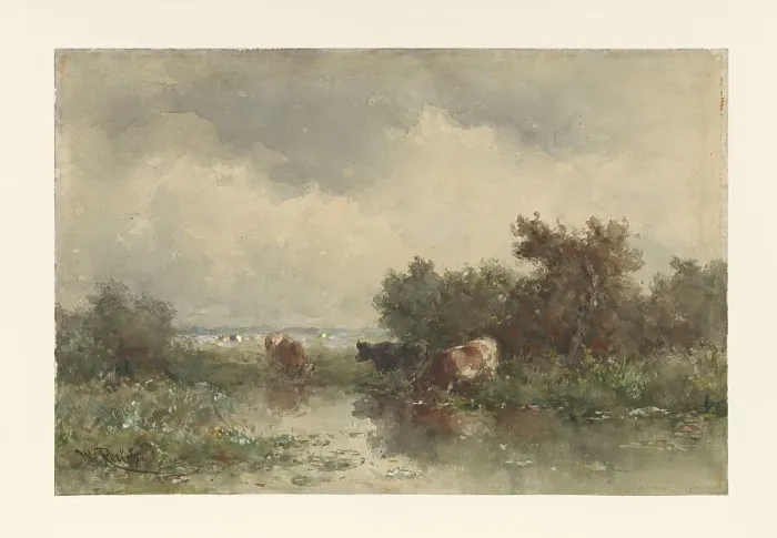 Framed Print : Three cows in a pond, 1832-1897. Creator: Willem Roelofs Framed Print : Three cows in a pond, 1832-1897. Creator: Willem Roelofs