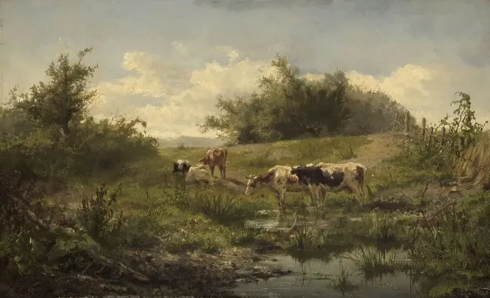 Framed Print : Cows at a Pond, 1856-1858. Creator: Gerard Bilders