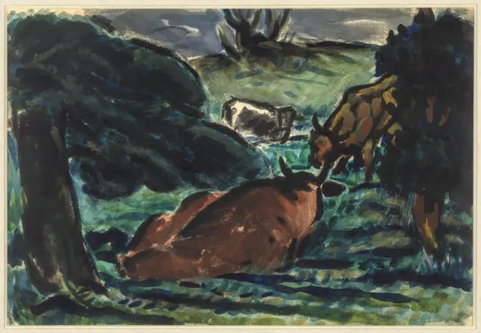 Framed Print : Cows Reclining, c1920s. Creator: Louis Wiesenberg Framed Print : Cows Reclining, c1920s. Creator: Louis Wiesenberg