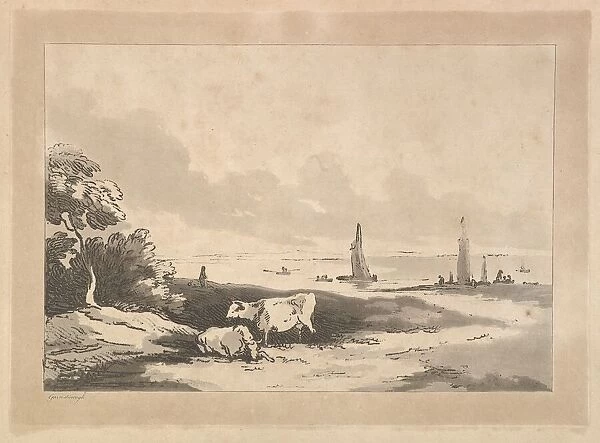 Cows and Seascape, 1783-89. Creator: Thomas Rowlandson