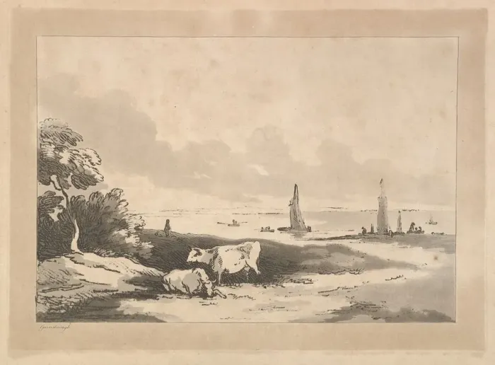 Framed Print : Cows and Seascape, 1783-89. Creator: Thomas Rowlandson Framed Print : Cows and Seascape, 1783-89. Creator: Thomas Rowlandson