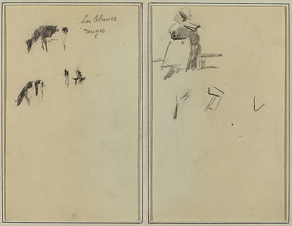 Two Cows; A Seated Breton Woman [verso], 1884-1888. Creator: Paul Gauguin