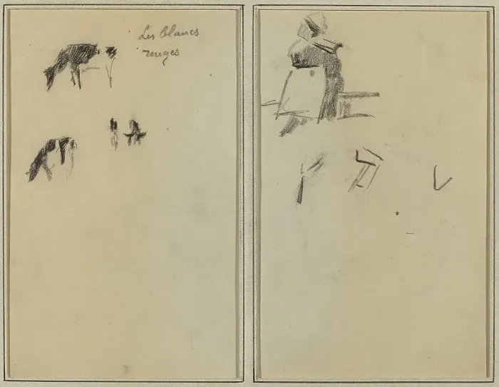 Framed Print : Two Cows; A Seated Breton Woman [verso], 1884-1888. Creator: Paul Gauguin