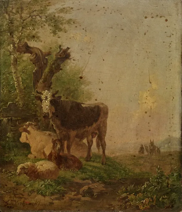 Framed Print : Cows and Sheep, mid-late 19th century. Creator: Eugene Verboeckhoven Framed Print : Cows and Sheep, mid-late 19th century. Creator: Eugene Verboeckhoven