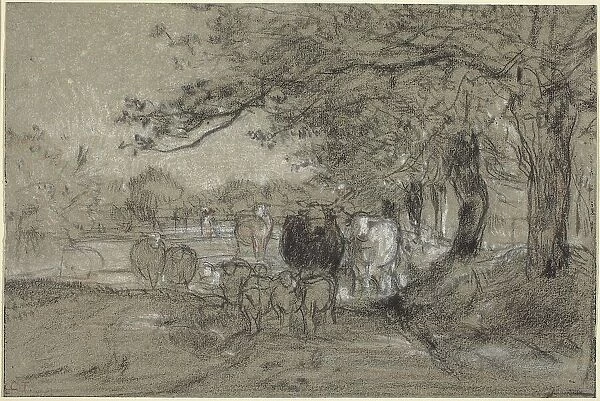 Cows and Sheep under Trees, c. 1850. Creator: Constant Troyon