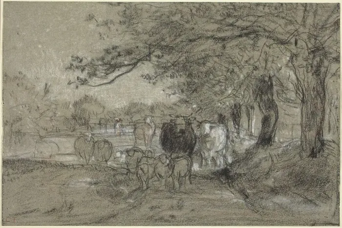 Framed Print : Cows and Sheep under Trees, c. 1850. Creator: Constant Troyon Framed Print : Cows and Sheep under Trees, c. 1850. Creator: Constant Troyon
