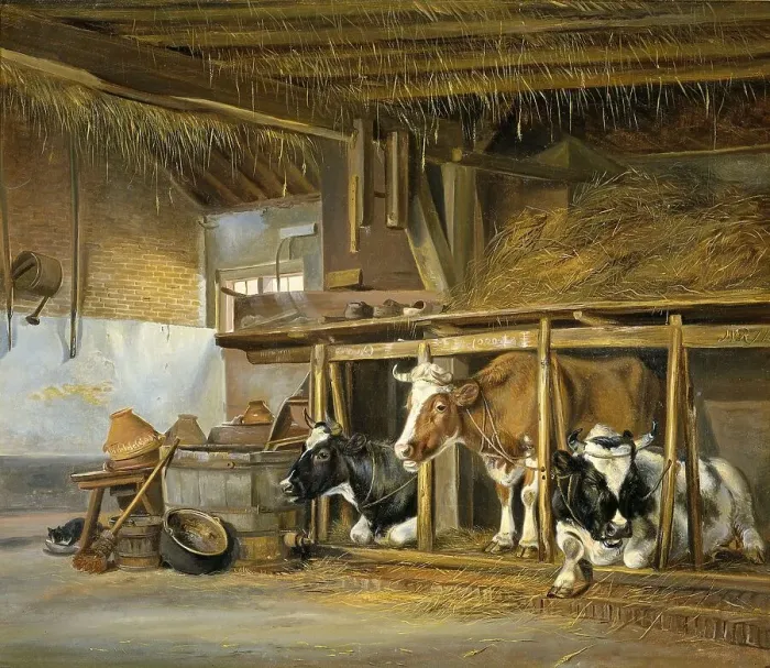 Framed Print : Cows in a Stable, 1820. Creator: Jan van Ravenswaay Framed Print : Cows in a Stable, 1820. Creator: Jan van Ravenswaay