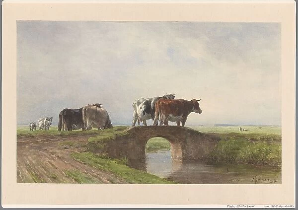 Cows on a stone bridge, 1838-1892. Creator: Pieter Stortenbeker