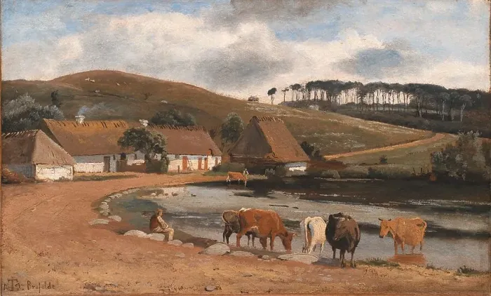 Framed Print : Cows being Watered at a Village Pond. Brofelde, Zealand, 1844. Creator: Johan Thomas Lundbye Framed Print : Cows being Watered at a Village Pond. Brofelde, Zealand, 1844. Creator: Johan Thomas Lundbye