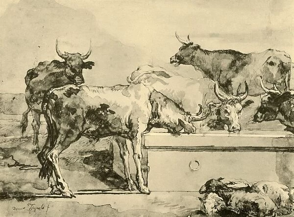 Cows watering, mid-late 18th century, (1928). Artist: Giovanni Domenico Tiepolo