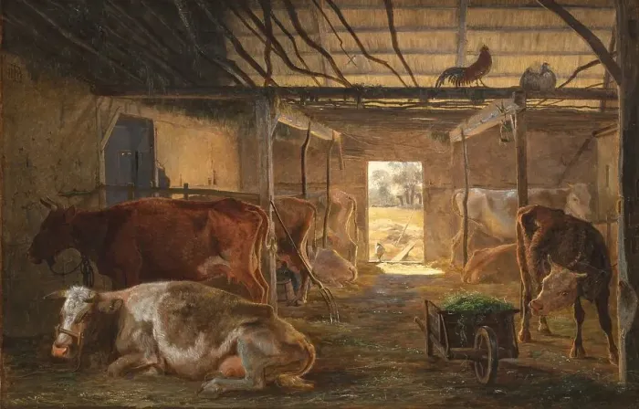 Framed Print : A Cowshed on a Farm at Vejby, Zealand, 1844. Creator: Johan Thomas Lundbye Framed Print : A Cowshed on a Farm at Vejby, Zealand, 1844. Creator: Johan Thomas Lundbye