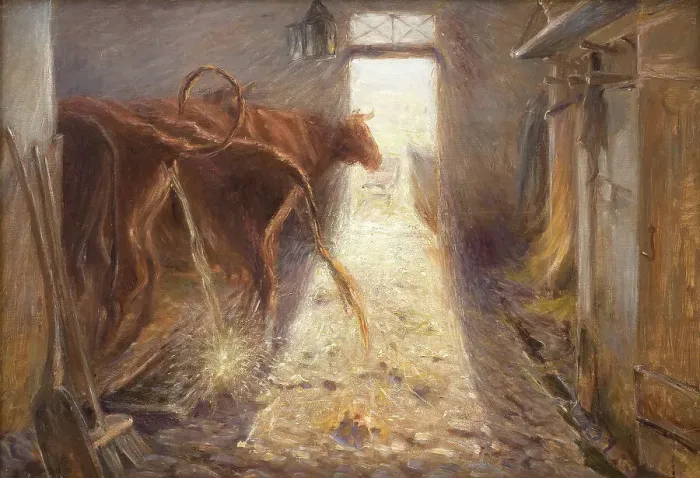 Framed Print : Cowshed on the Island of Saltholm, 1890. Creator: Theodor Esbern Philipsen Framed Print : Cowshed on the Island of Saltholm, 1890. Creator: Theodor Esbern Philipsen