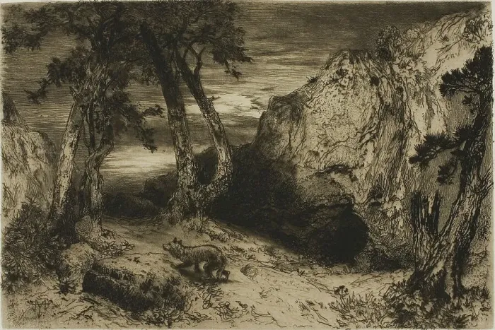 Framed Print : The Coyote - Arizona, 1880. Creator: Thomas Moran Framed Print : The Coyote - Arizona, 1880. Creator: Thomas Moran