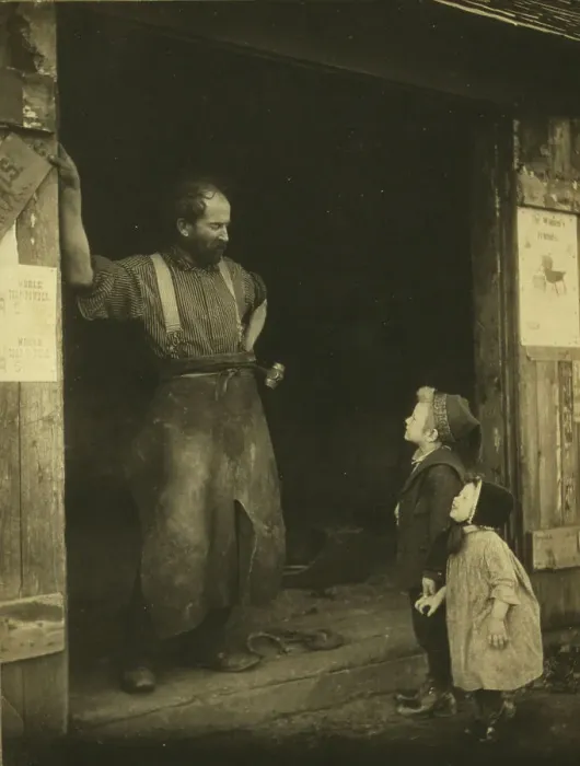 Framed Print : A crack with the blacksmith, c1900. Creator: Frances S. Allen. A crack with the blacksmith, c1900. Creator: Frances S. Allen