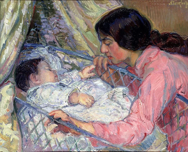 At the Cradle. Artist: Tarkhov, Nikolai Alexandrovich (1871-1930)