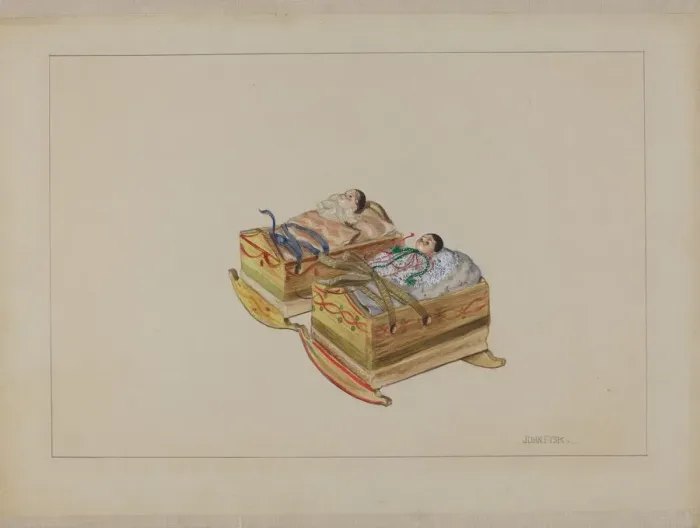 Framed Print : Two Cradles with Dolls, 1935 / 1942. Creator: John Fisk Framed Print : Two Cradles with Dolls, 1935 / 1942. Creator: John Fisk