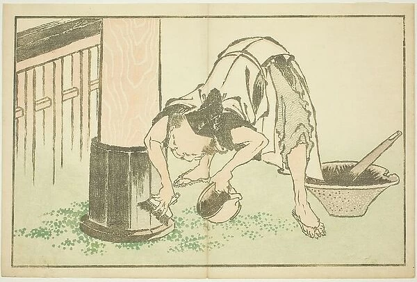 Craftsman working on Temple, from The Picture Book of Realistic Paintings of Hokusai...c. 1814. Creator: Hokusai