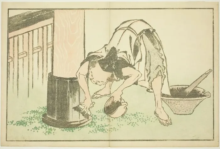 Framed Print : Craftsman working on Temple, from The Picture Book of Realistic Paintings of Hokusai...c. 1814. Creator: Hokusai Framed Print : Craftsman working on Temple, from The Picture Book of Realistic Paintings of Hokusai...c. 1814. Creator: Hokusai