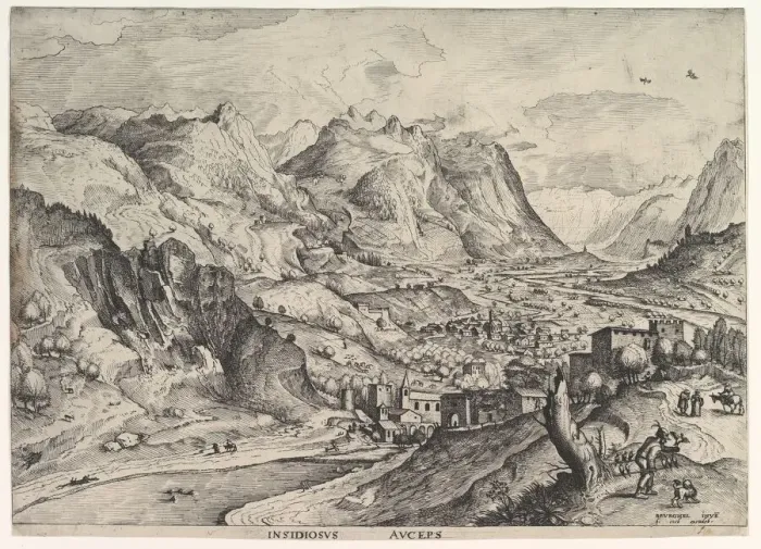 Framed Print : The Crafty Bird-Catcher (Insidiosus auceps) from The Large Landscapes, ca. 1555-56