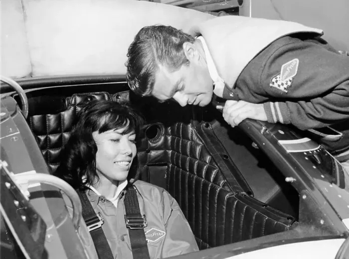 Framed Print : Craig Breedlove explaining the controls of Spirit of America Sonic I to his wife, Lee, c1965 Framed Print : Craig Breedlove explaining the controls of Spirit of America Sonic I to his wife, Lee, c1965