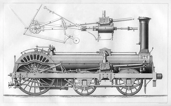 Cramptons railway locomotive engine, 1866. Artist: GB Smith
