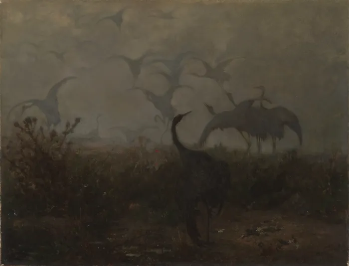 Framed Print : Cranes, 1870. Creator: Jozef Chelmonski Framed Print : Cranes, 1870. Creator: Jozef Chelmonski